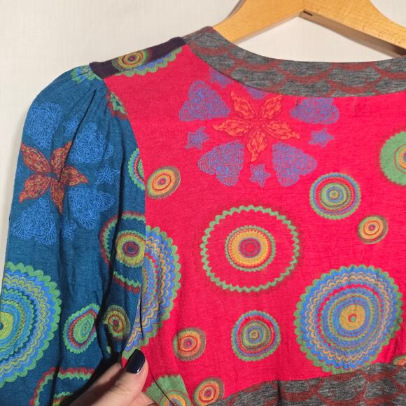 Vtg Mechant Small Mixed Print Midi Dress Lagenlook Boho Funky Artsy Art to Wear - Picture 7 of 7